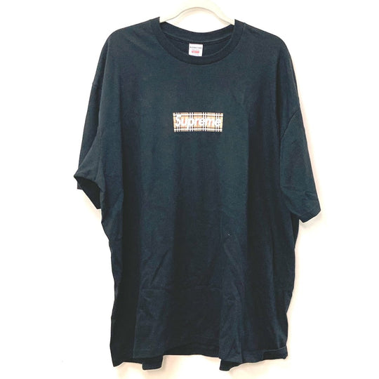 Supreme Short sleeve T-shirt cotton black Burberry check box logo mens XXL Used Authentic