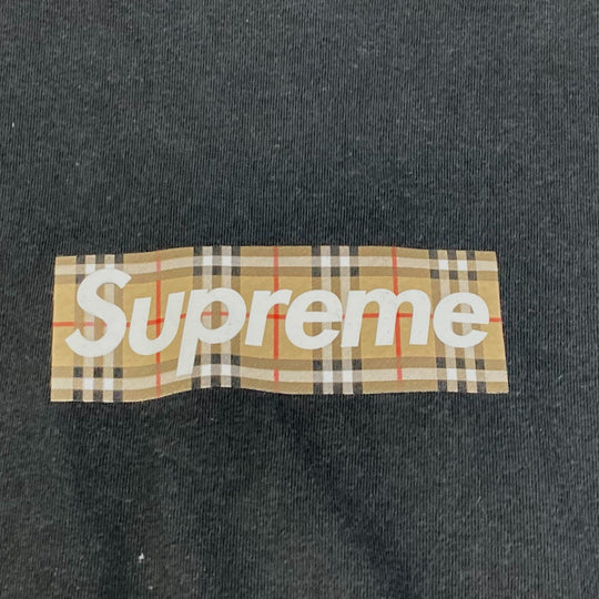 Supreme Short sleeve T-shirt cotton black Burberry check box logo mens XXL Used Authentic