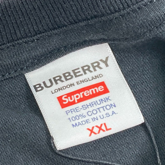 Supreme Short sleeve T-shirt cotton black Burberry check box logo mens XXL Used Authentic