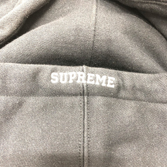 Supreme Hoodie cotton black Apparel/Trainers Nike logo leather patch mens S Used Authentic