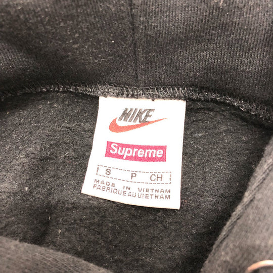 Supreme Hoodie cotton black Apparel/Trainers Nike logo leather patch mens S Used Authentic