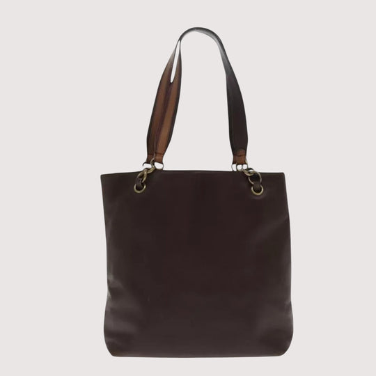 CHANEL Chain Tote Bag Leather Brown CC Women's Vintage Shoulder Bag