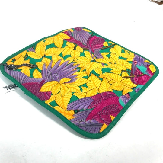 HERMES towel cotton green vintage Bird pattern Women Used Authentic