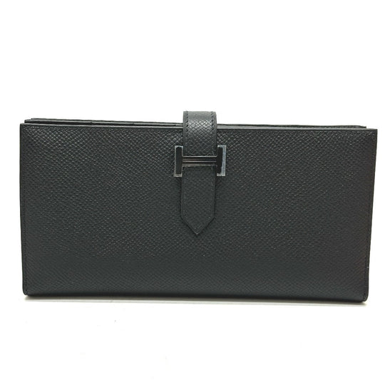 HERMES Long Wallet Purse Epsom black Long wallet Beansufla unisex(Unisex) Used Authentic