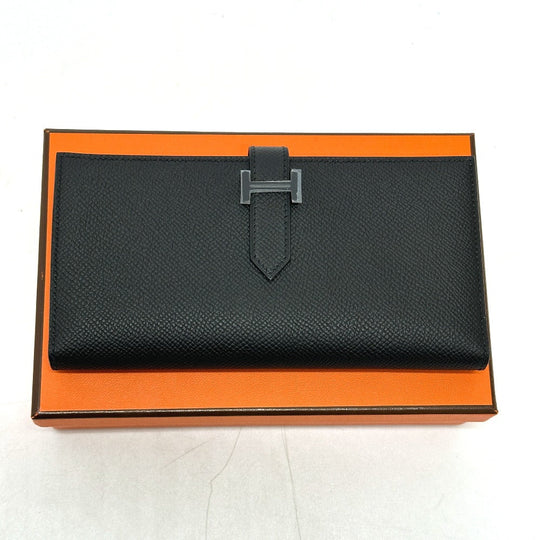 HERMES Long Wallet Purse Epsom black Long wallet Beansufla unisex(Unisex) Used Authentic