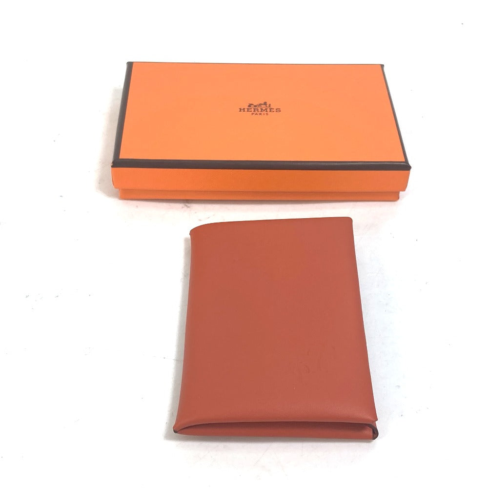 HERMES Card Case Swift Orange Business Card Holder Pass Case kalvi palm tree design unisex(Unisex) Used Authentic
