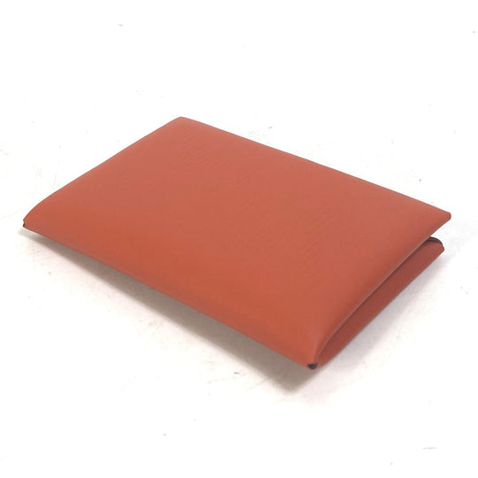 HERMES Card Case Swift Orange Business Card Holder Pass Case kalvi palm tree design unisex(Unisex) Used Authentic