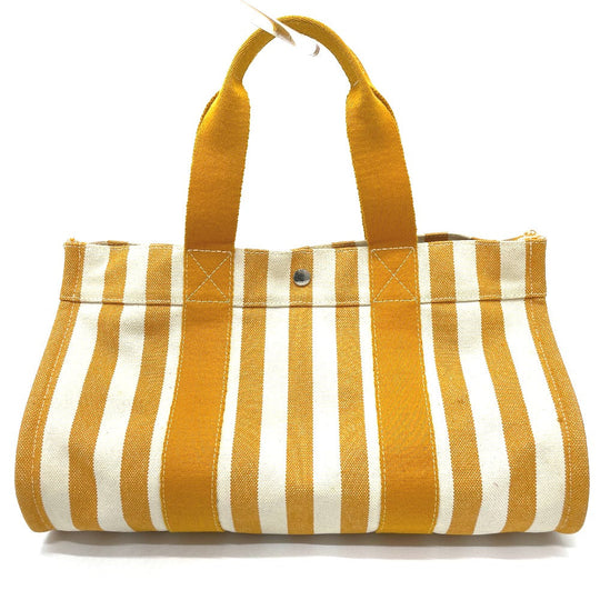HERMES Tote Bag cotton Orange Cannes border Women Used Authentic