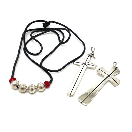 Cippy Crazy Horse Necklace SV925 Silverx red Accessories Double cross mens Used Authentic