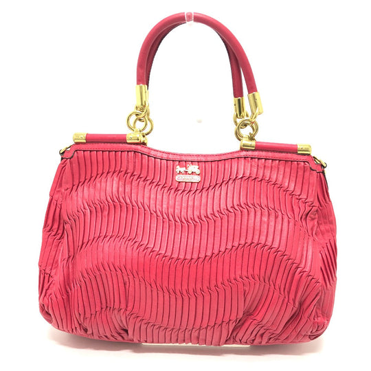 COACH Tote Bag 21281 leather Red Madison Gathered Women Used Authentic