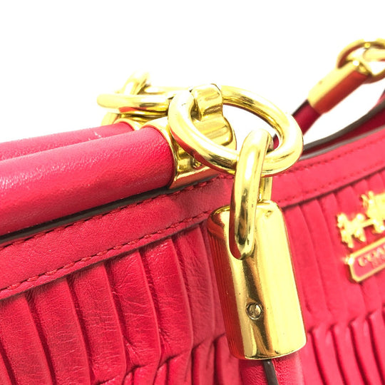 COACH Tote Bag 21281 leather Red Madison Gathered Women Used Authentic