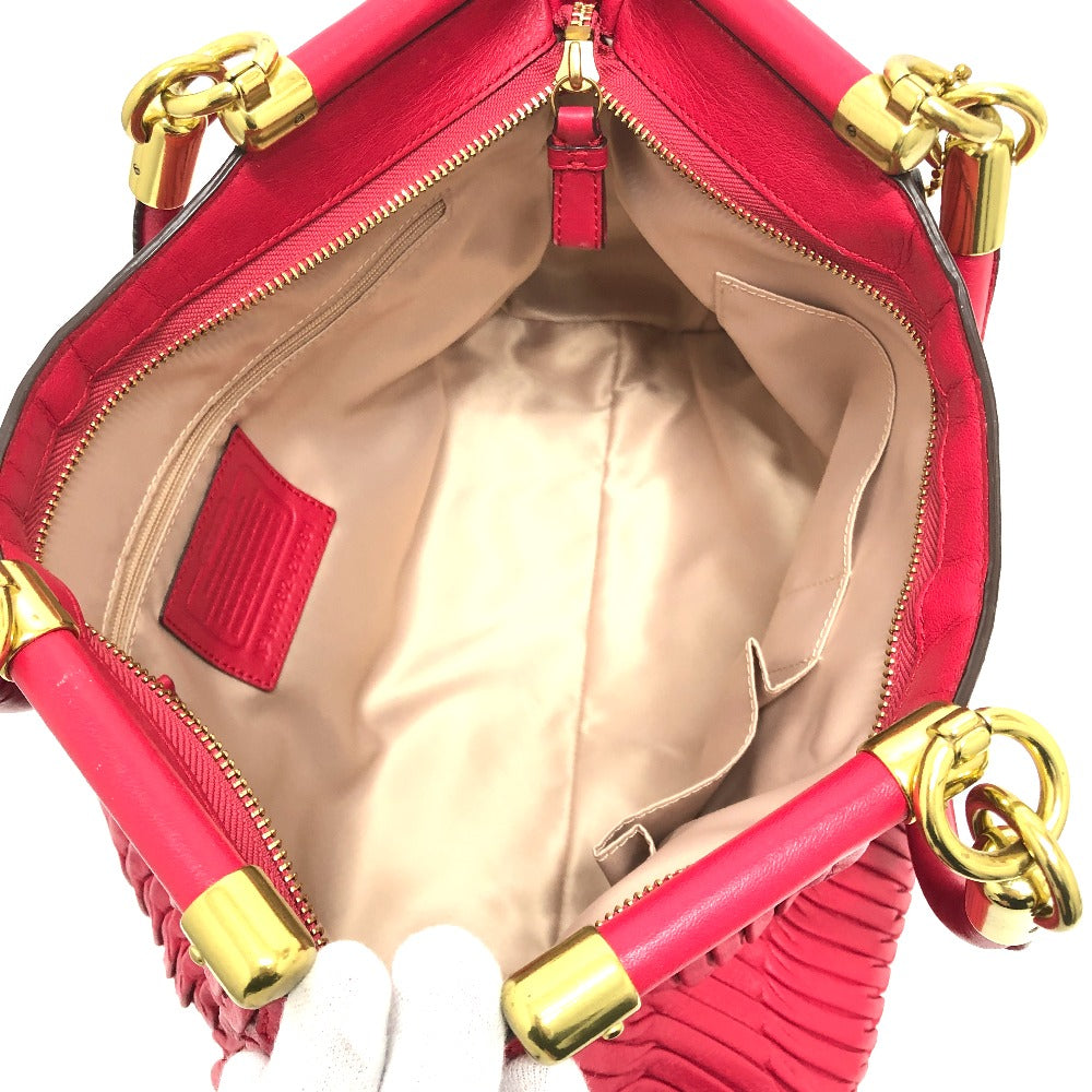 COACH Tote Bag 21281 leather Red Madison Gathered Women Used Authentic