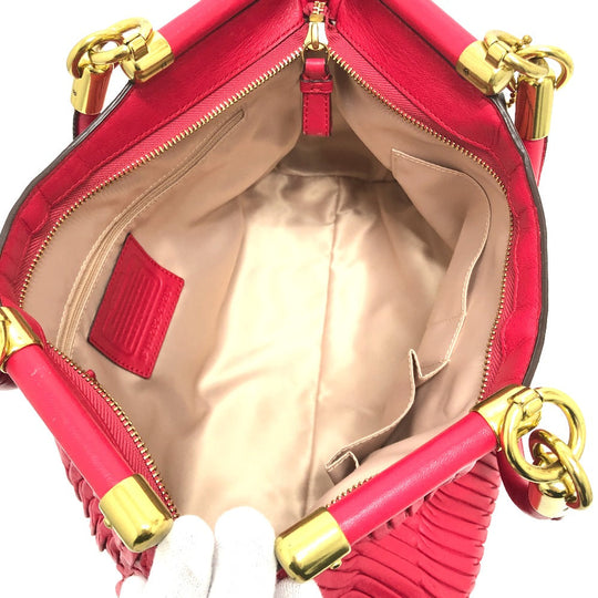 COACH Tote Bag 21281 leather Red Madison Gathered Women Used Authentic