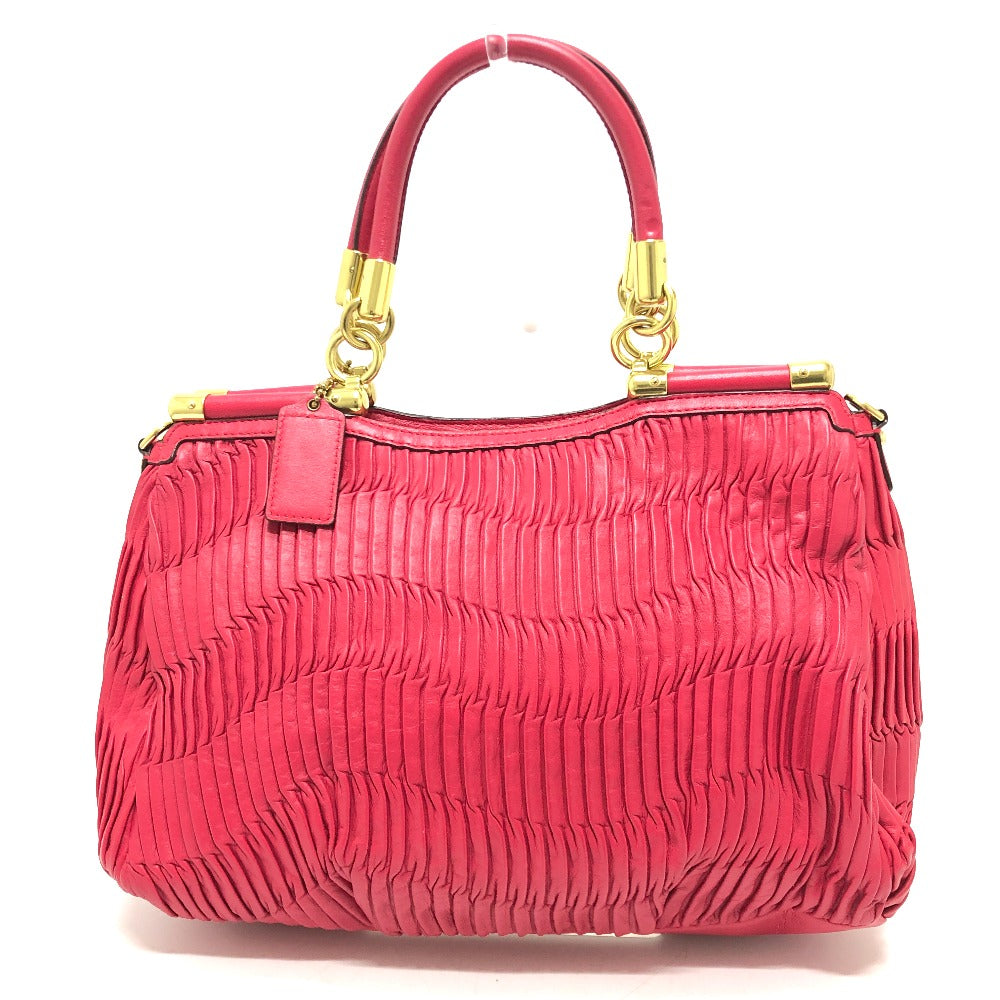 COACH Tote Bag 21281 leather Red Madison Gathered Women Used Authentic