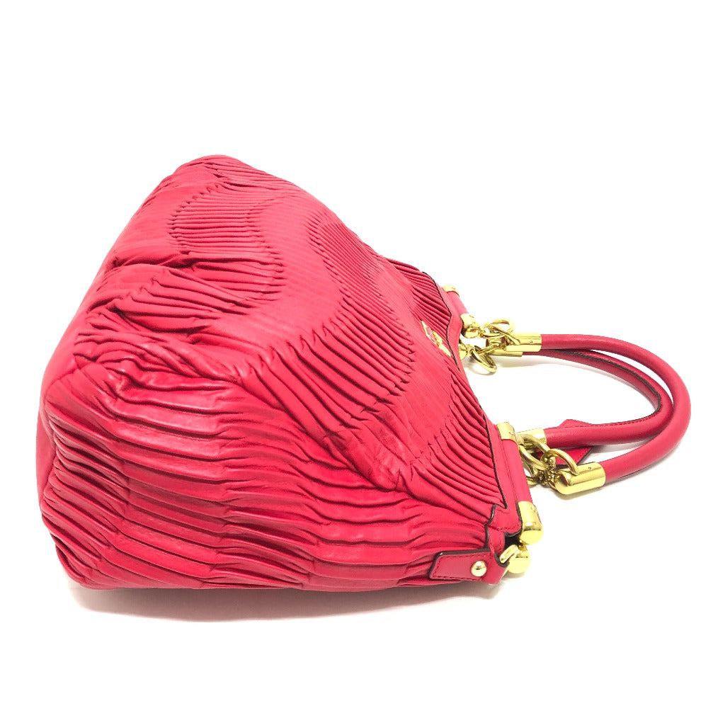 COACH Tote Bag 21281 leather Red Madison Gathered Women Used Authentic