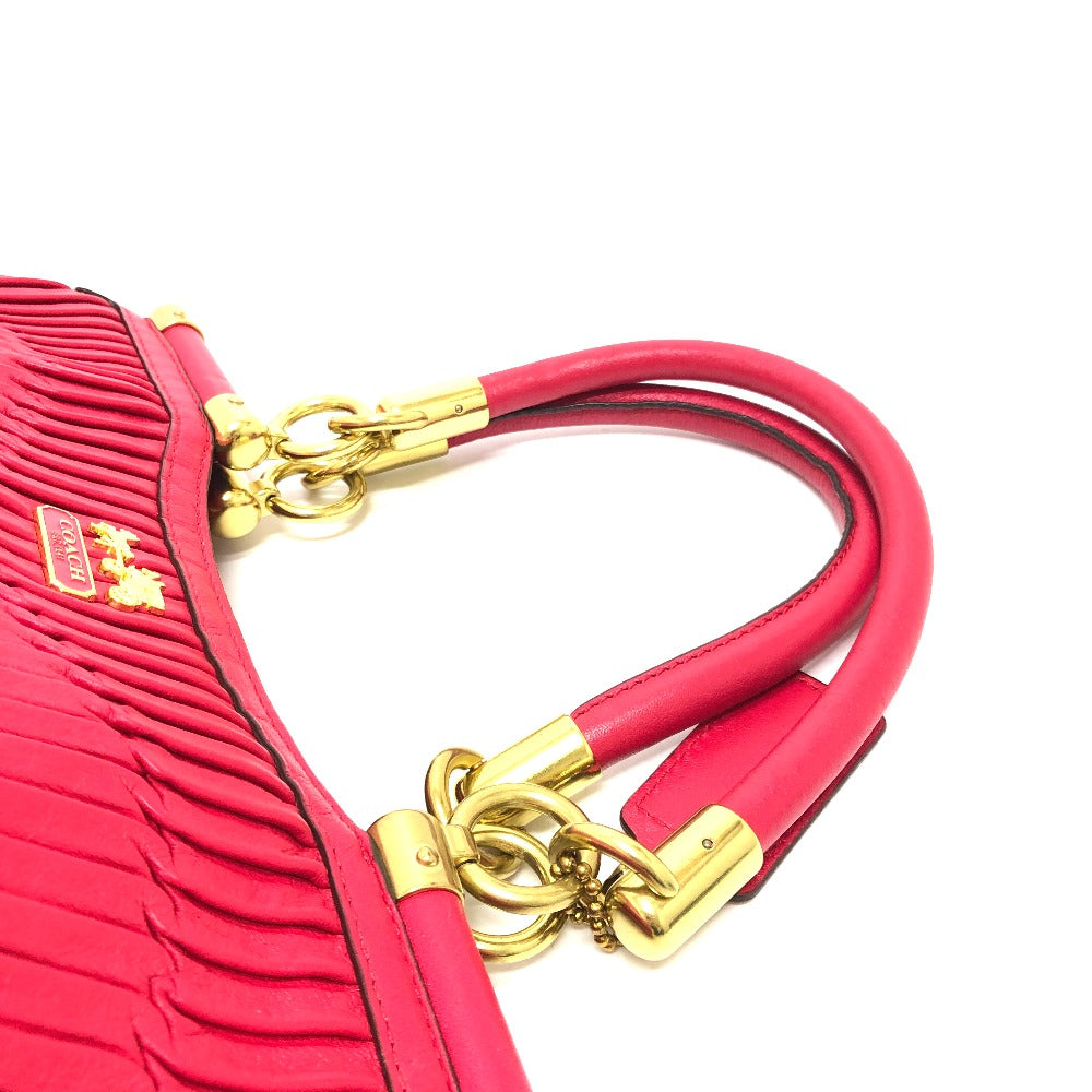 COACH Tote Bag 21281 leather Red Madison Gathered Women Used Authentic