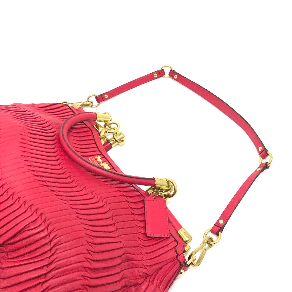 COACH Tote Bag 21281 leather Red Madison Gathered Women Used Authentic