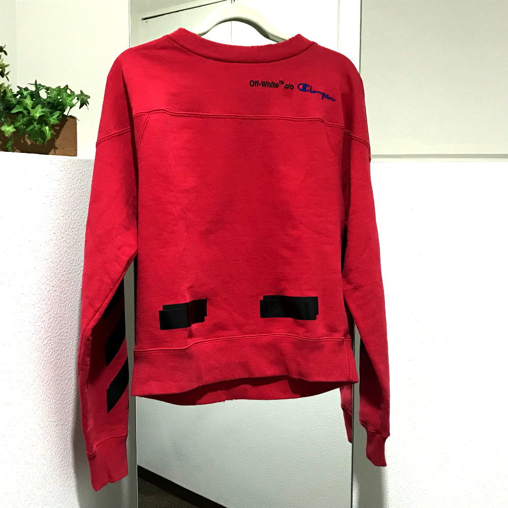 OFF-WHITE sweat OMBA021S188750502010 cotton Red x black trainer 2018Stainless Steel Champion Collaboration Crewneck mens S Used Authentic