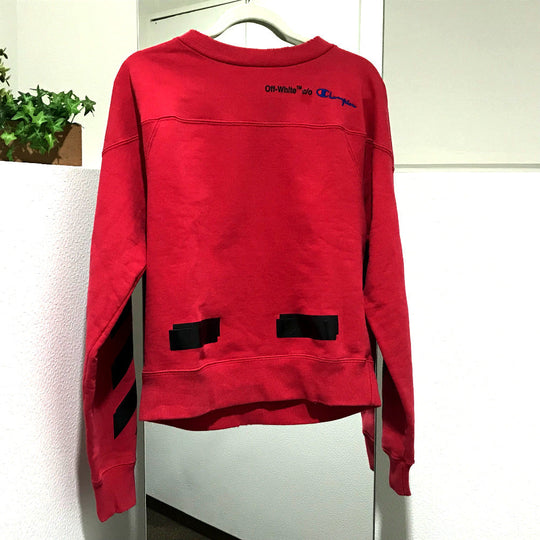 OFF-WHITE sweat OMBA021S188750502010 cotton Red x black trainer 2018Stainless Steel Champion Collaboration Crewneck mens S Used Authentic