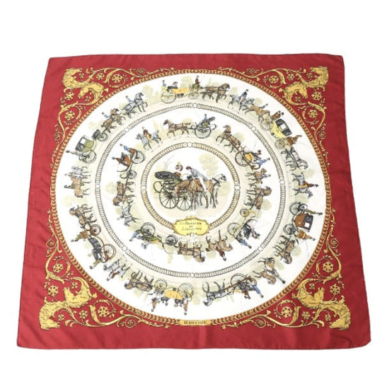 HERMES scarf silk Red Carre90 100% silk Women Used Authentic