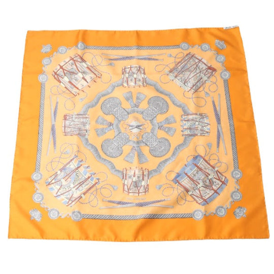 HERMES scarf silk Orange scarf Carre90 100% silk Women Used Authentic