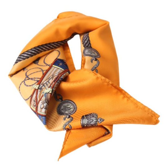 HERMES scarf silk Orange scarf Carre90 100% silk Women Used Authentic