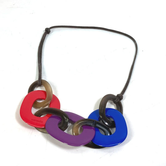 HERMES Necklace Buffalo horn Red Accessories Caramba Women Used Authentic