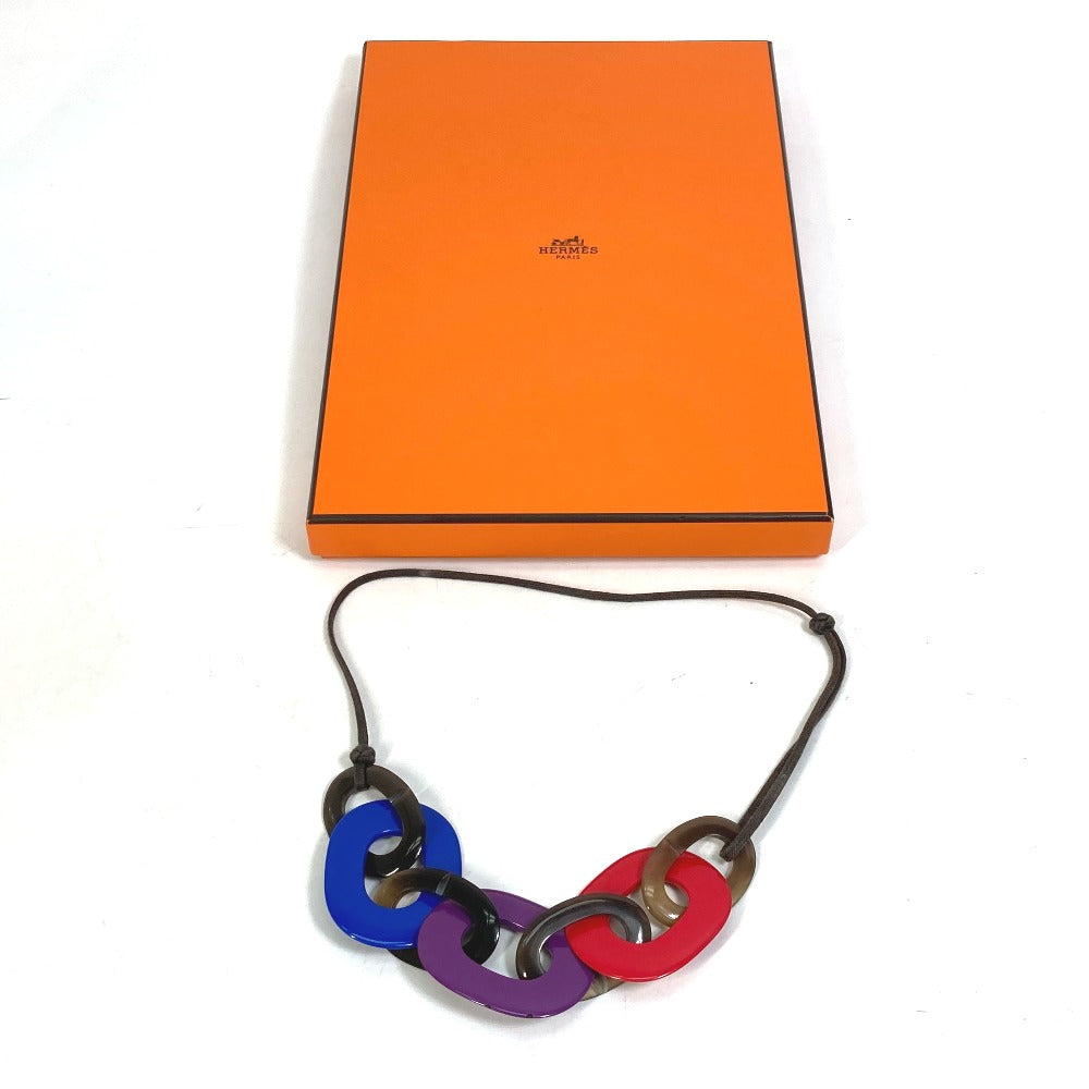 HERMES Necklace Buffalo horn Red Accessories Caramba Women Used Authentic