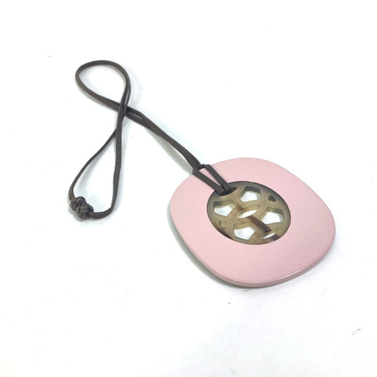 HERMES Necklace Buffalo Horn, Lacquer Wood pink Lift GM Women Used Authentic