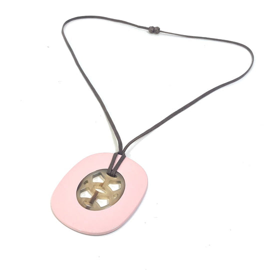 HERMES Necklace Buffalo Horn, Lacquer Wood pink Lift GM Women Used Authentic