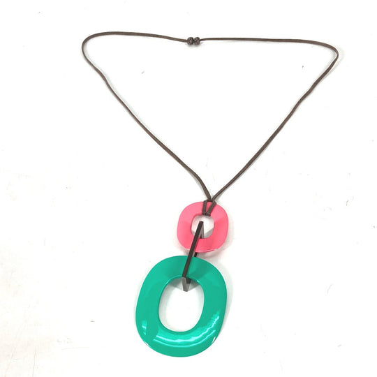 HERMES Necklace Buffalo Horn, Lacquer Wood pink Women Used Authentic