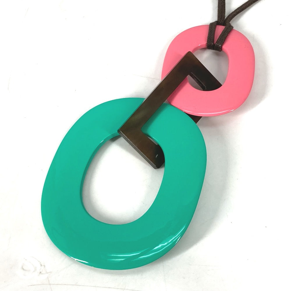 HERMES Necklace Buffalo Horn, Lacquer Wood pink Women Used Authentic