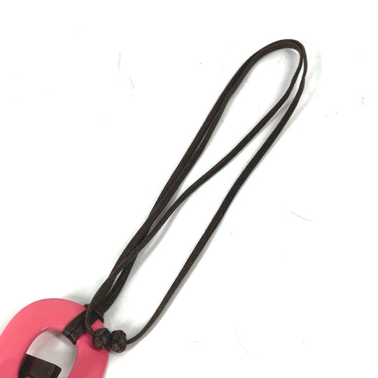 HERMES Necklace Buffalo Horn, Lacquer Wood pink Women Used Authentic