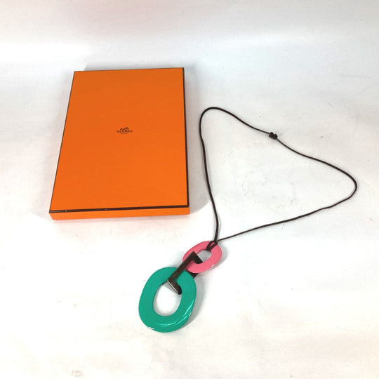HERMES Necklace Buffalo Horn, Lacquer Wood pink Women Used Authentic
