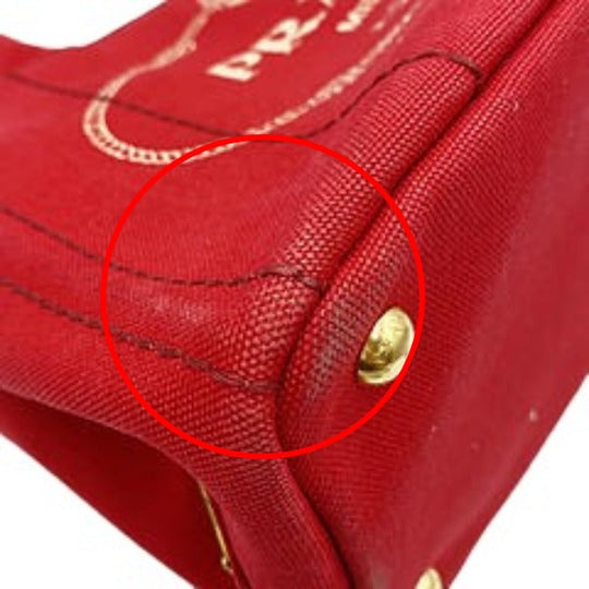 PRADA Tote Bag denim Red Tote Bag canvas Canapa Women Used Authentic