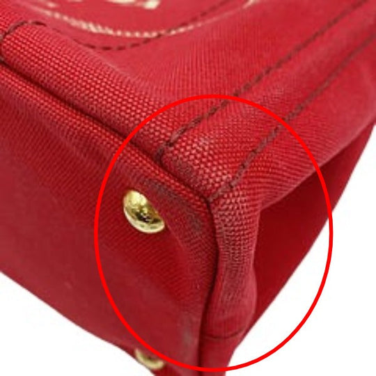 PRADA Tote Bag denim Red Tote Bag canvas Canapa Women Used Authentic