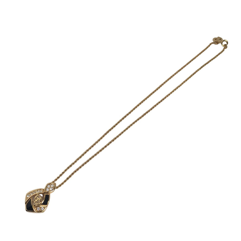 Dior Necklace Gold Plated Gold / Black Necklace Gold Plated CD logo Rhinestone Women Used Authentic