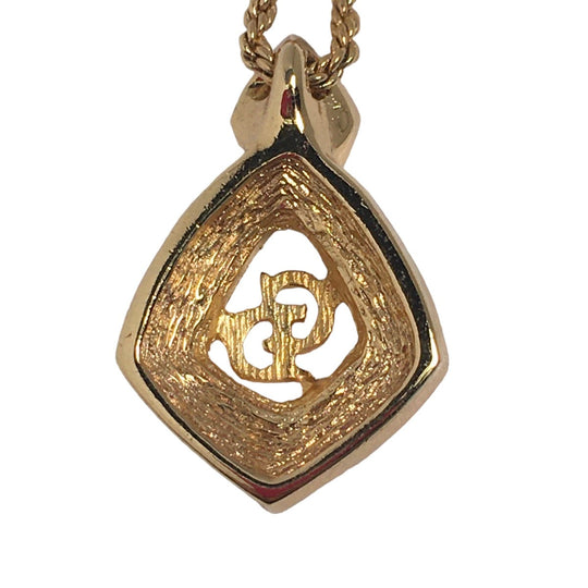 Dior Necklace Gold Plated Gold / Black Necklace Gold Plated CD logo Rhinestone Women Used Authentic