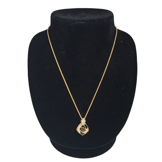Dior Necklace Gold Plated Gold / Black Necklace Gold Plated CD logo Rhinestone Women Used Authentic