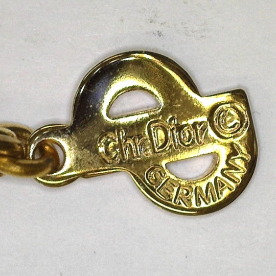 Dior Necklace Gold Plated Gold / Black Necklace Gold Plated CD logo Rhinestone Women Used Authentic