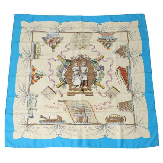 HERMES scarf silk blue scarf With Box 100% silk unisex(Unisex) Used Authentic