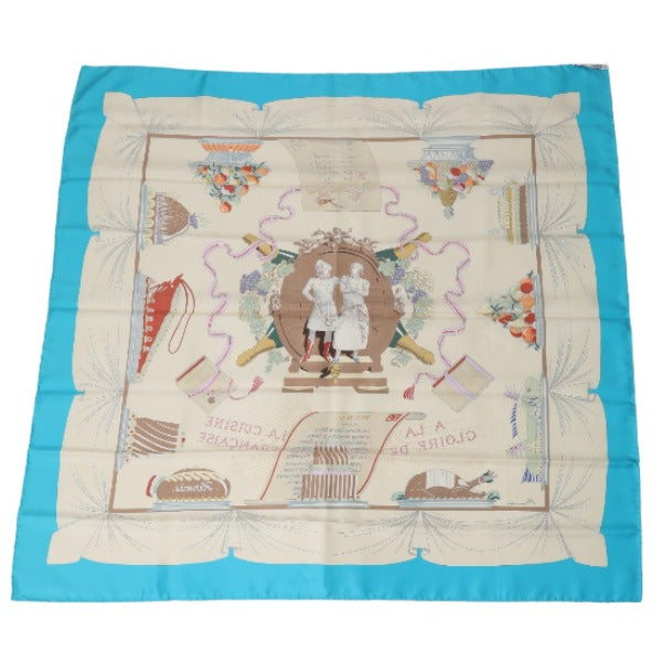 HERMES scarf silk blue scarf With Box 100% silk unisex(Unisex) Used Authentic