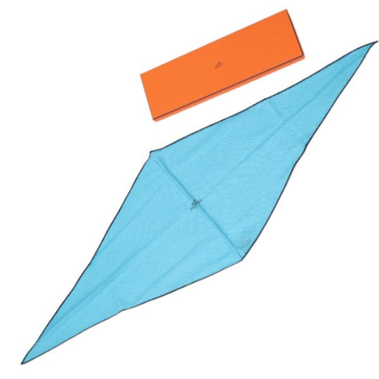 HERMES scarf Silk, Cashmere blue scarf Cashmere x silk Rhombus unisex(Unisex) Used Authentic