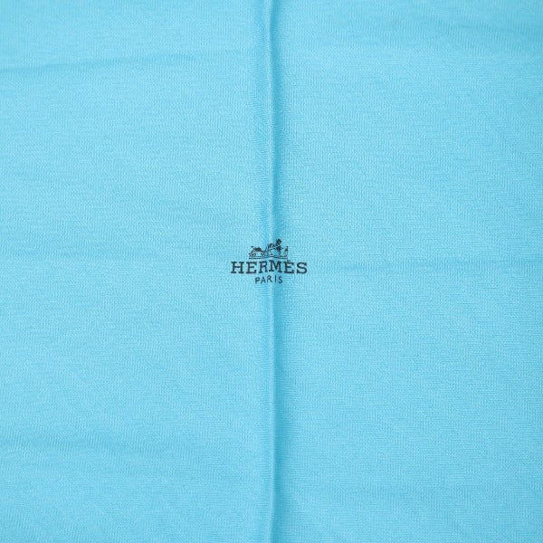 HERMES scarf Silk, Cashmere blue scarf Cashmere x silk Rhombus unisex(Unisex) Used Authentic
