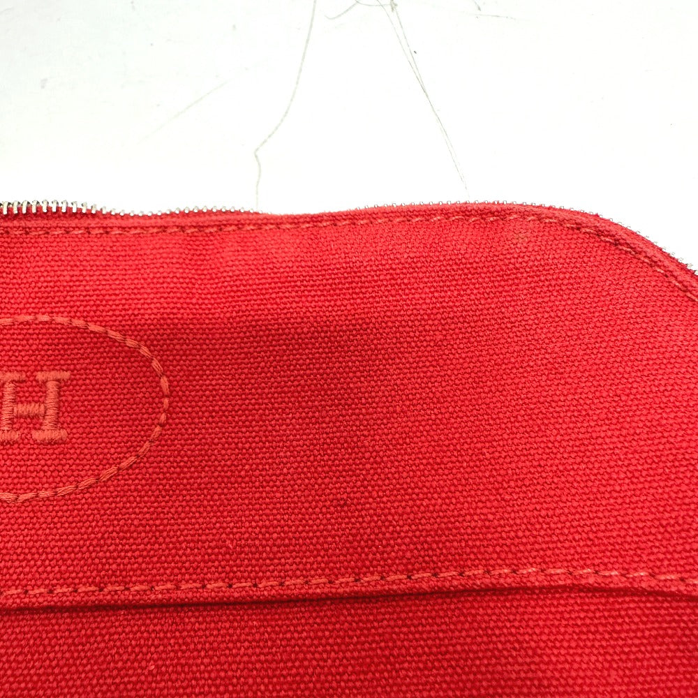 HERMES Pouch cotton Red Bored 25 Women Used Authentic