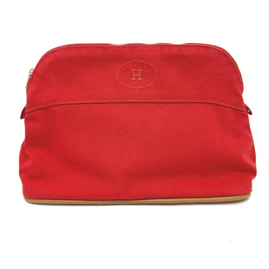 HERMES Pouch cotton Red Bored 25 Women Used Authentic