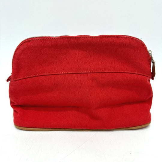 HERMES Pouch cotton Red Bored 25 Women Used Authentic