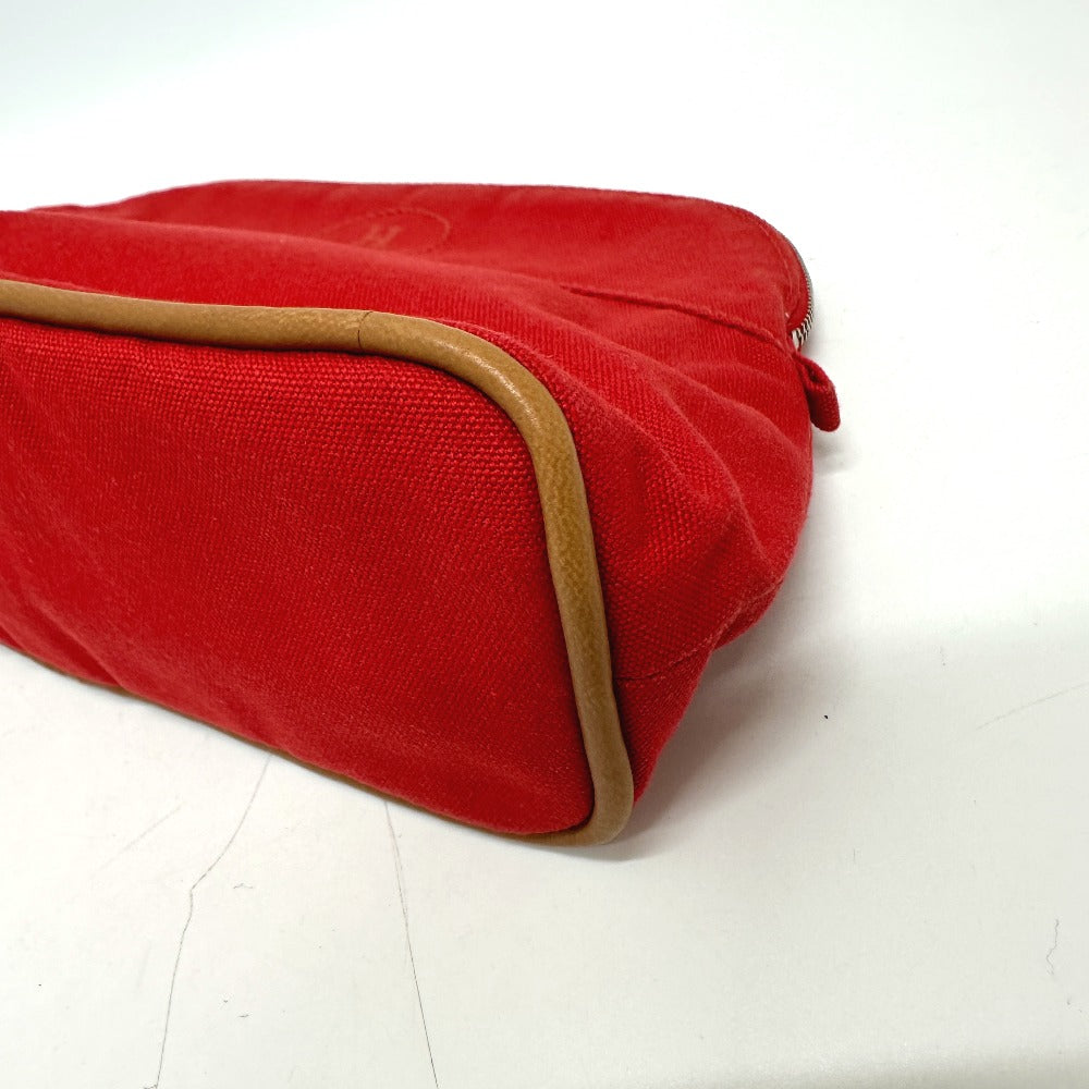HERMES Pouch cotton Red Bored 25 Women Used Authentic