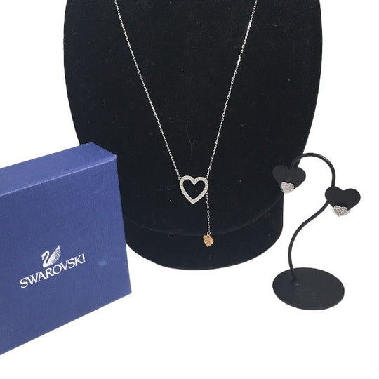 SWAROVSKI Pierce Silver925 Silver Pierce heart Necklace & Pierce 2-piece set Women Used Authentic