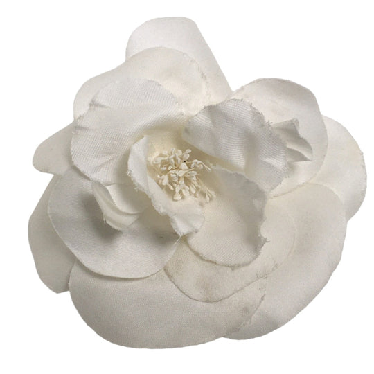 CHANEL Brooch plastic white Camelia With Box corsage Women Used Authentic